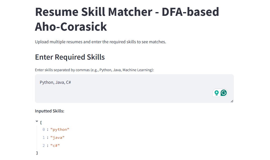 DFA-Based Resume Skill Matcher
